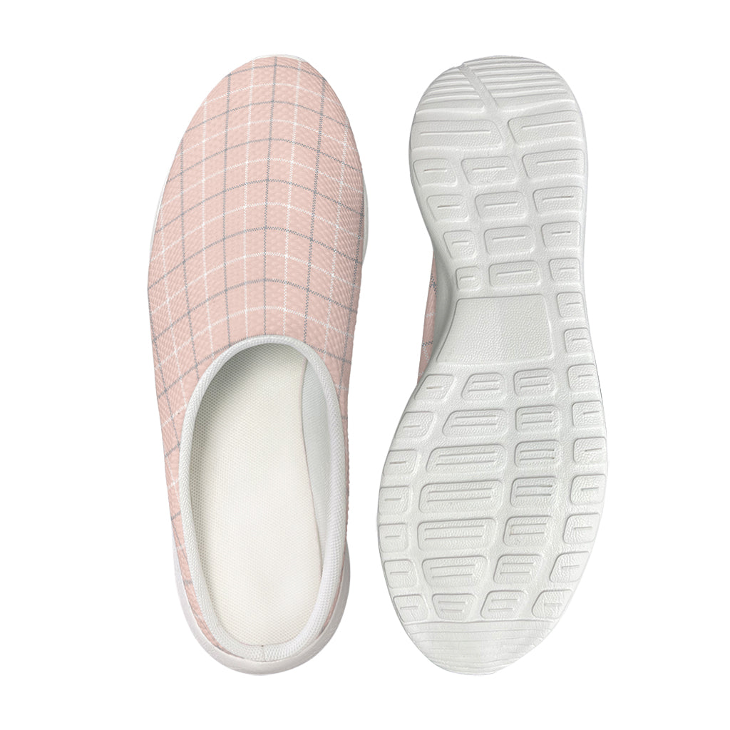 Pastel Pink Tattersall Pattern Print Mesh Casual Shoes