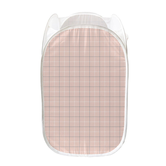 Pastel Pink Tattersall Pattern Print Mesh Laundry Hamper