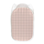 Pastel Pink Tattersall Pattern Print Mesh Laundry Hamper