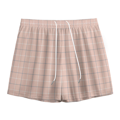 Pastel Pink Tattersall Pattern Print Mesh Shorts