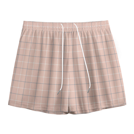 Pastel Pink Tattersall Pattern Print Mesh Shorts