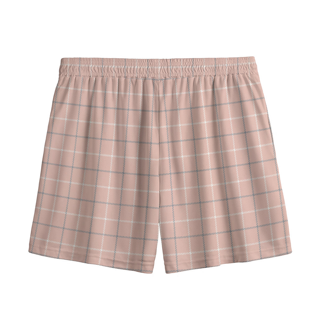 Pastel Pink Tattersall Pattern Print Mesh Shorts