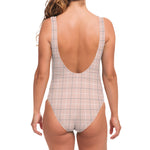 Pastel Pink Tattersall Pattern Print One Piece Swimsuit