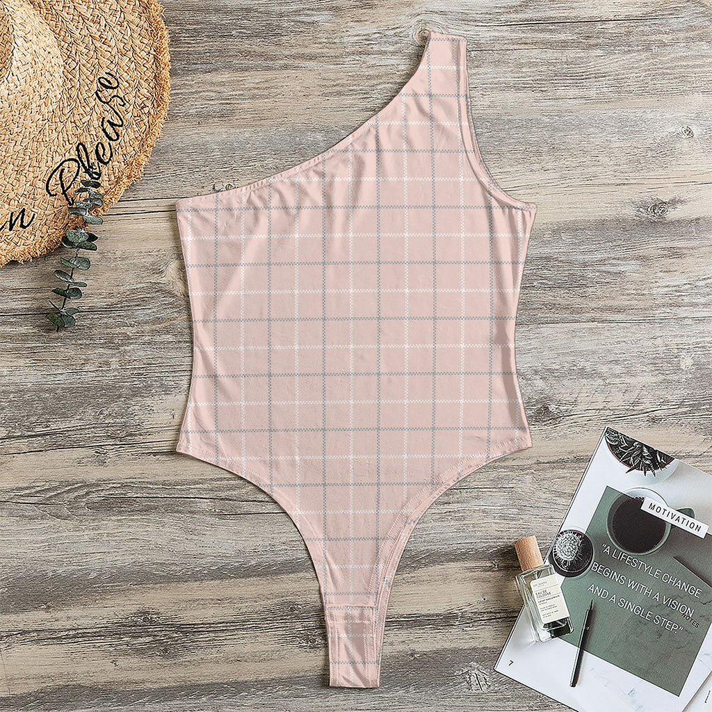 Pastel Pink Tattersall Pattern Print One Shoulder Bodysuit
