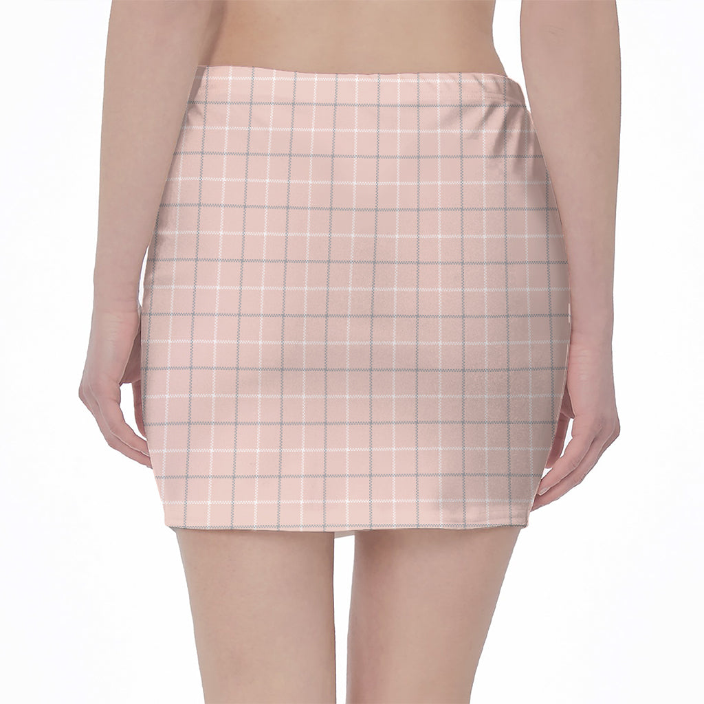 Pastel Pink Tattersall Pattern Print Pencil Mini Skirt