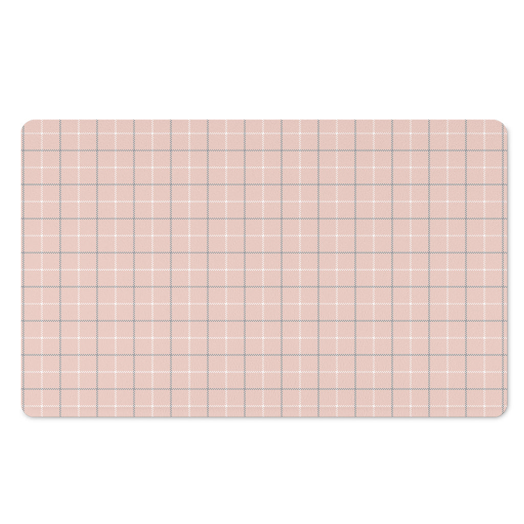 Pastel Pink Tattersall Pattern Print Polyester Doormat