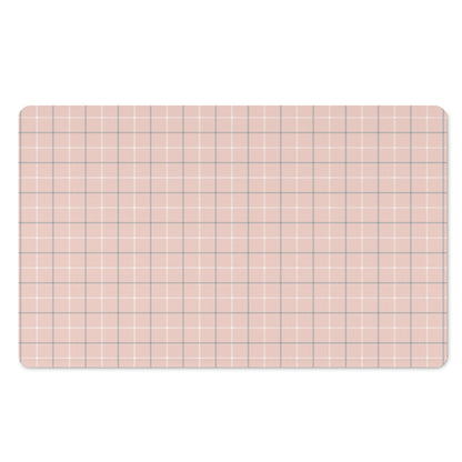 Pastel Pink Tattersall Pattern Print Polyester Doormat