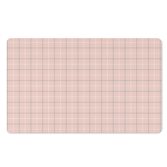 Pastel Pink Tattersall Pattern Print Polyester Doormat