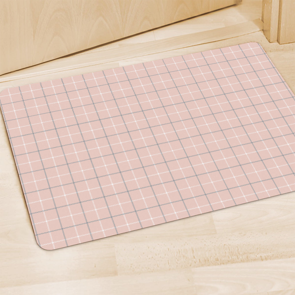 Pastel Pink Tattersall Pattern Print Polyester Doormat