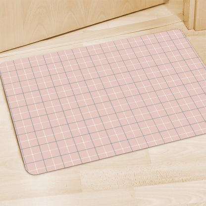 Pastel Pink Tattersall Pattern Print Polyester Doormat