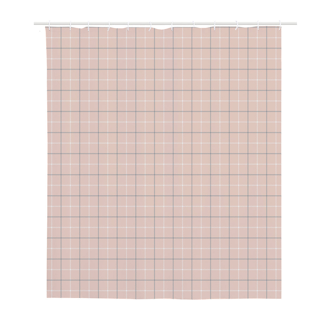 Pastel Pink Tattersall Pattern Print Polyester Shower Curtain