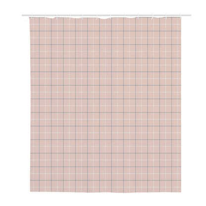 Pastel Pink Tattersall Pattern Print Polyester Shower Curtain