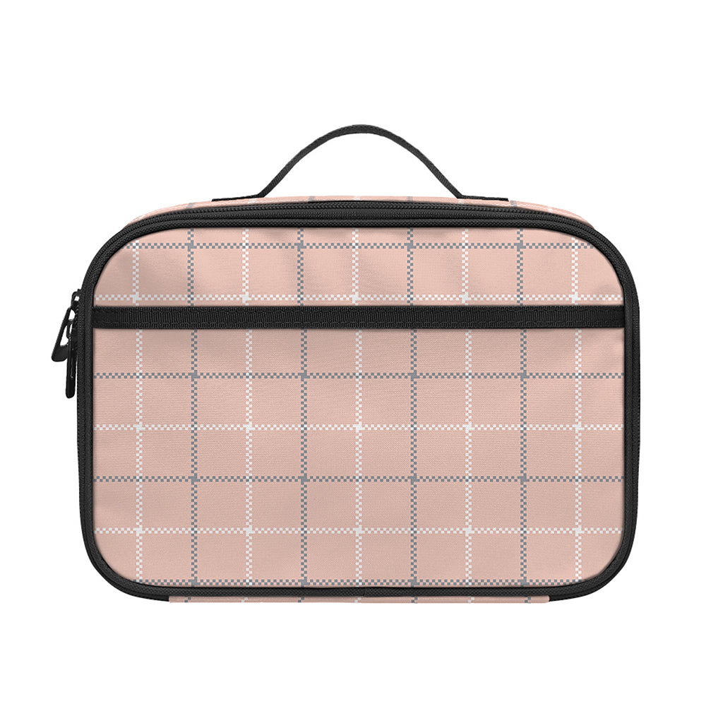 Pastel Pink Tattersall Pattern Print Portable Lunch Bag