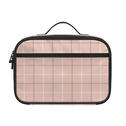 Pastel Pink Tattersall Pattern Print Portable Lunch Bag