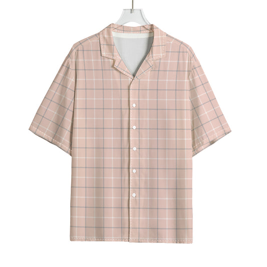 Pastel Pink Tattersall Pattern Print Rayon Hawaiian Shirt