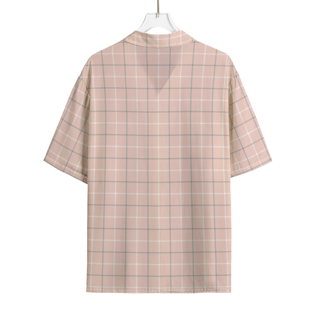 Pastel Pink Tattersall Pattern Print Rayon Hawaiian Shirt