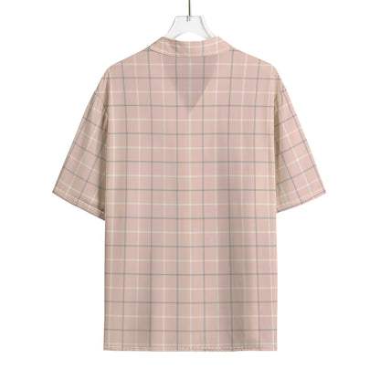 Pastel Pink Tattersall Pattern Print Rayon Hawaiian Shirt