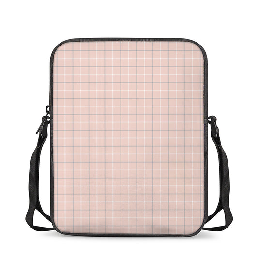 Pastel Pink Tattersall Pattern Print Rectangular Crossbody Bag