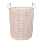 Pastel Pink Tattersall Pattern Print Round Laundry Basket