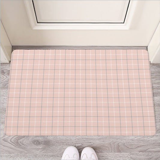 Pastel Pink Tattersall Pattern Print Rubber Doormat