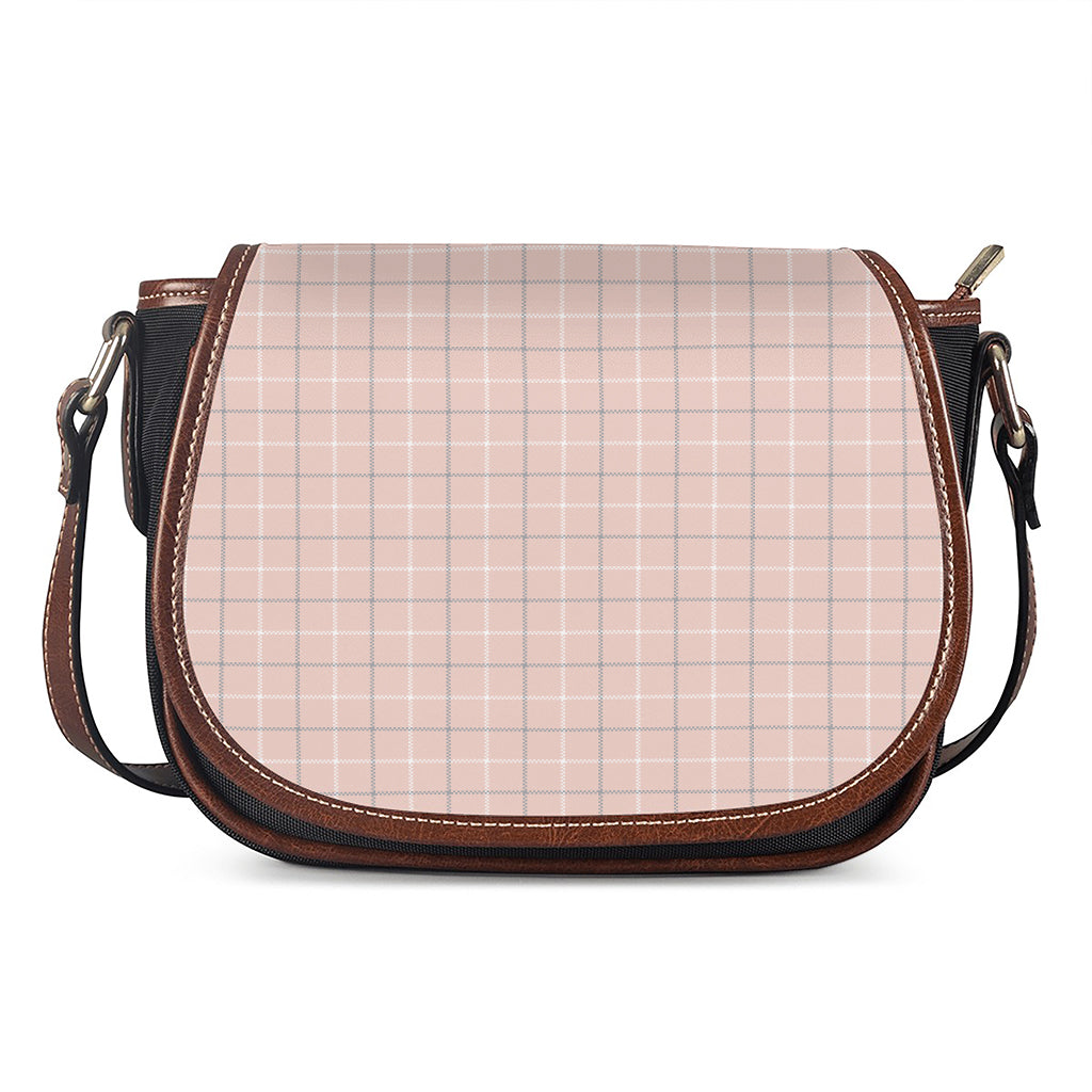 Pastel Pink Tattersall Pattern Print Saddle Bag