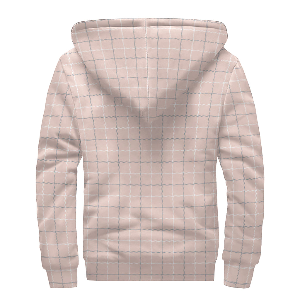 Pastel Pink Tattersall Pattern Print Sherpa Lined Zip Up Hoodie