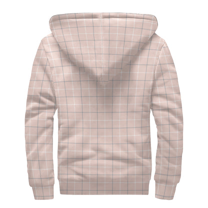 Pastel Pink Tattersall Pattern Print Sherpa Lined Zip Up Hoodie