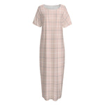 Pastel Pink Tattersall Pattern Print Short Sleeve Long Nightdress