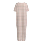 Pastel Pink Tattersall Pattern Print Short Sleeve Long Nightdress