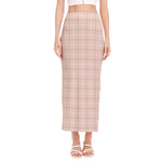 Pastel Pink Tattersall Pattern Print Side Slit Maxi Skirt