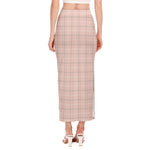 Pastel Pink Tattersall Pattern Print Side Slit Maxi Skirt