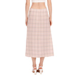 Pastel Pink Tattersall Pattern Print Side Slit Midi Skirt