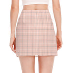 Pastel Pink Tattersall Pattern Print Side Slit Mini Skirt
