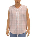 Pastel Pink Tattersall Pattern Print Sleeveless Baseball Jersey