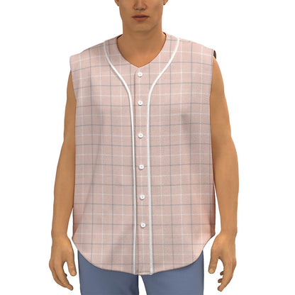 Pastel Pink Tattersall Pattern Print Sleeveless Baseball Jersey