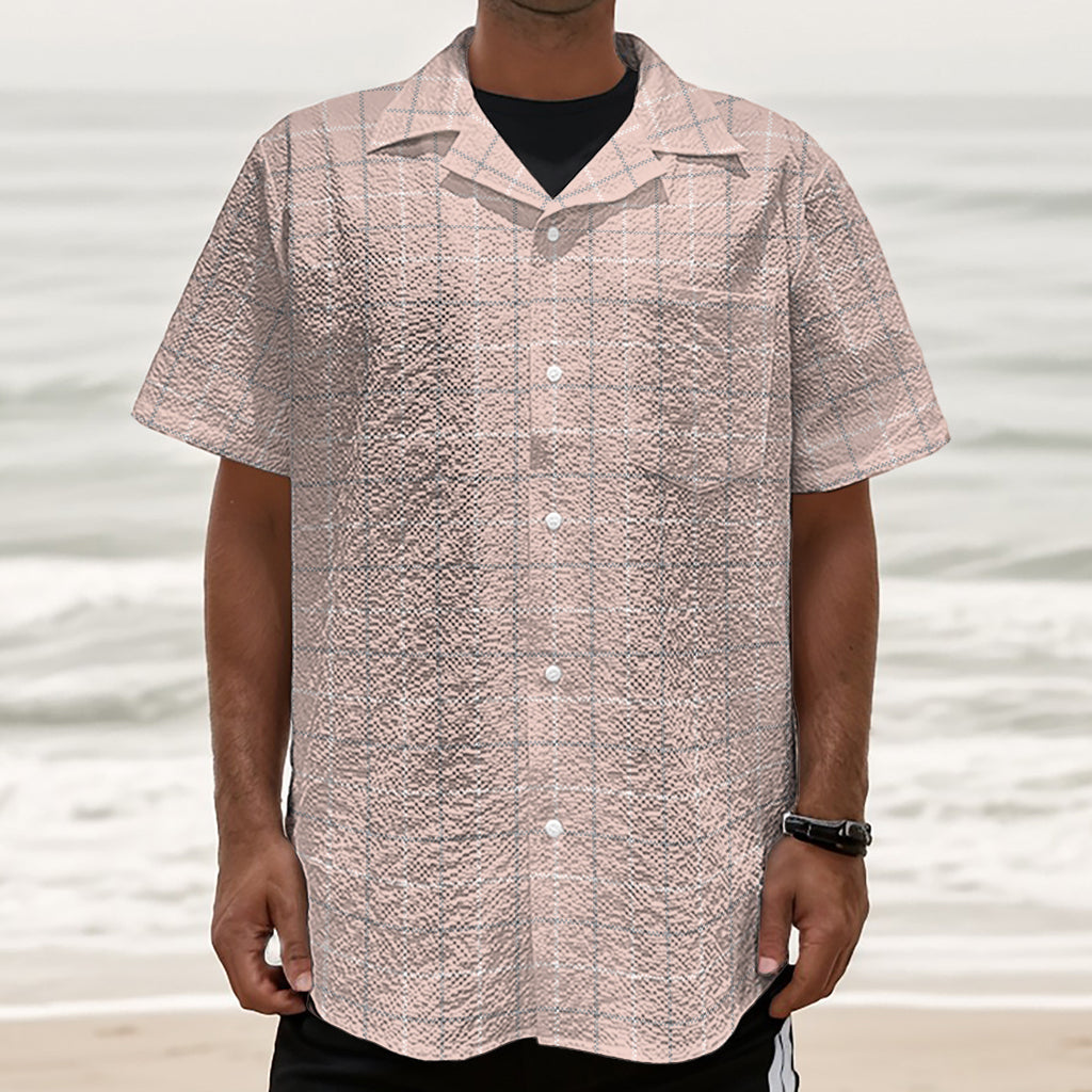 Pastel Pink Tattersall Pattern Print Textured Short Sleeve Shirt