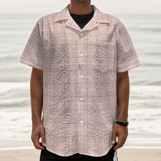 Pastel Pink Tattersall Pattern Print Textured Short Sleeve Shirt