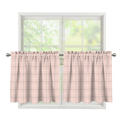 Pastel Pink Tattersall Pattern Print Tier Curtains
