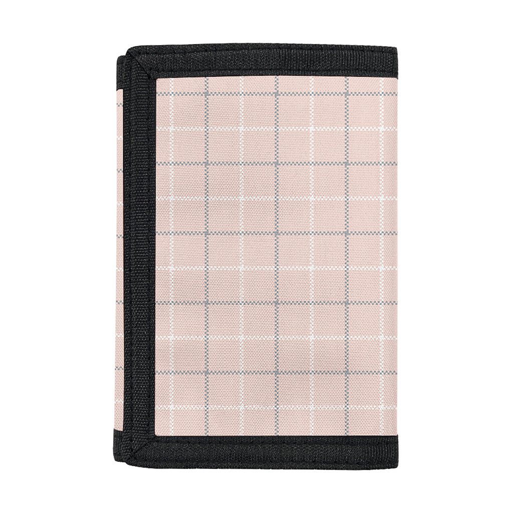 Pastel Pink Tattersall Pattern Print Trifold Wallet