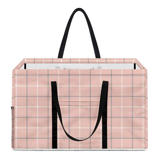 Pastel Pink Tattersall Pattern Print Utility Tote Bag