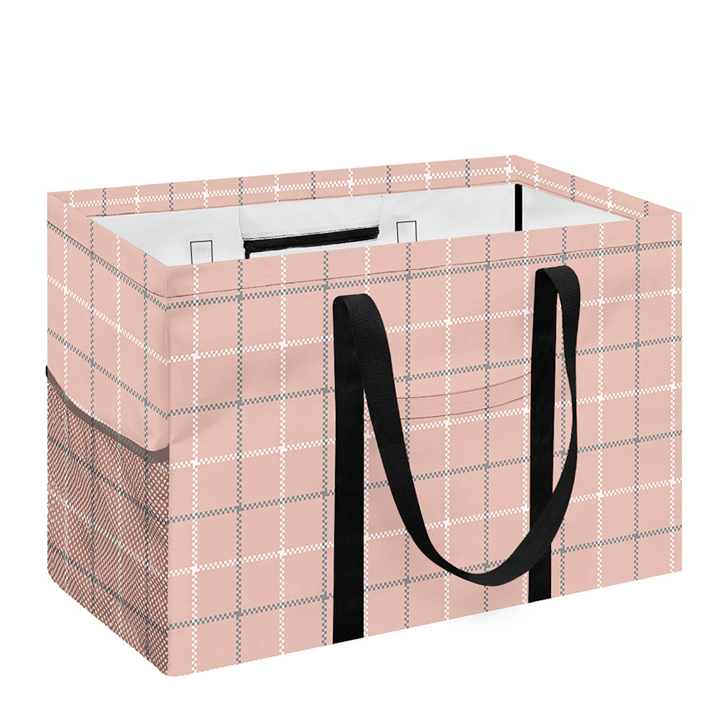 Pastel Pink Tattersall Pattern Print Utility Tote Bag