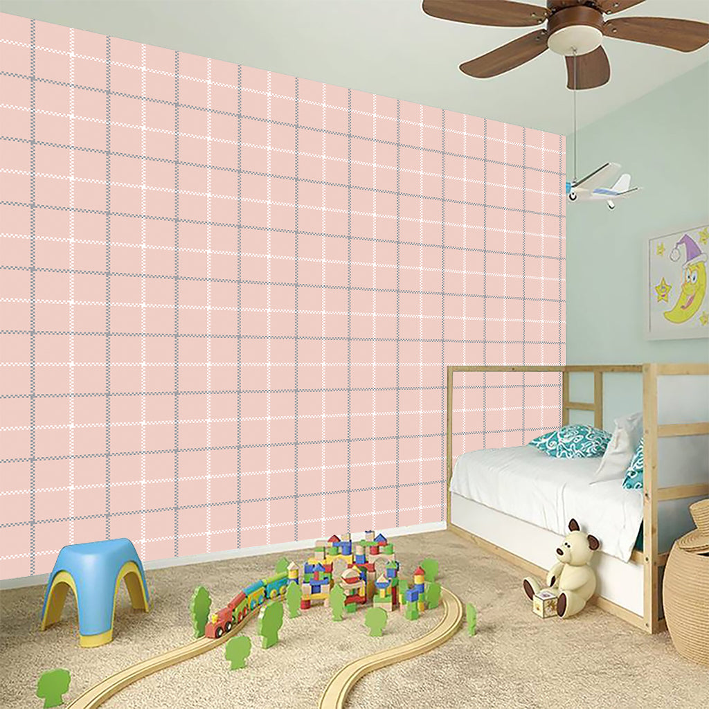 Pastel Pink Tattersall Pattern Print Wall Sticker