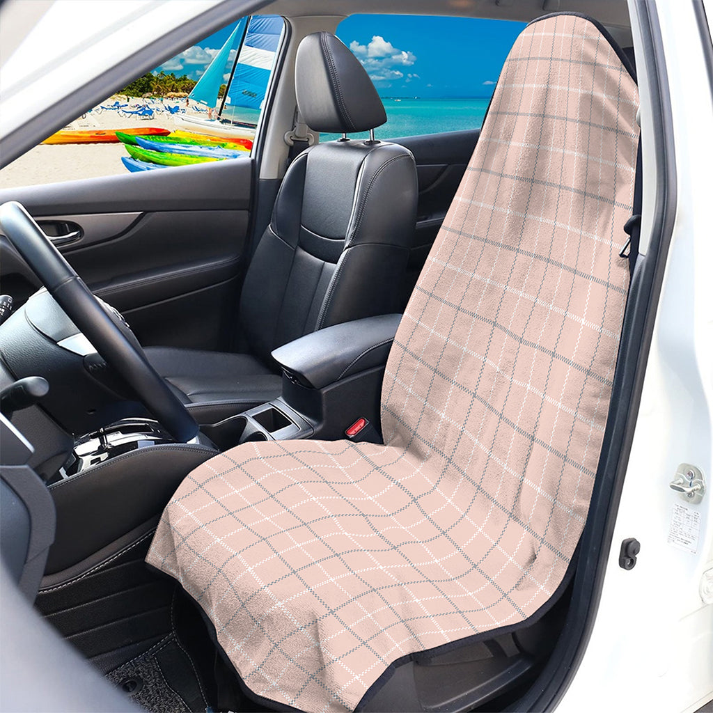 Pastel Pink Tattersall Pattern Print Waterproof Car Seat Cover