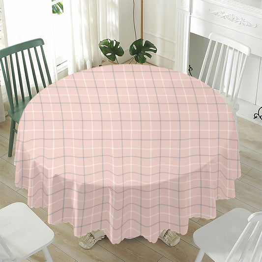 Pastel Pink Tattersall Pattern Print Waterproof Round Tablecloth