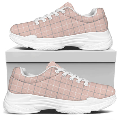 Pastel Pink Tattersall Pattern Print White Chunky Shoes