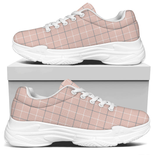 Pastel Pink Tattersall Pattern Print White Chunky Shoes