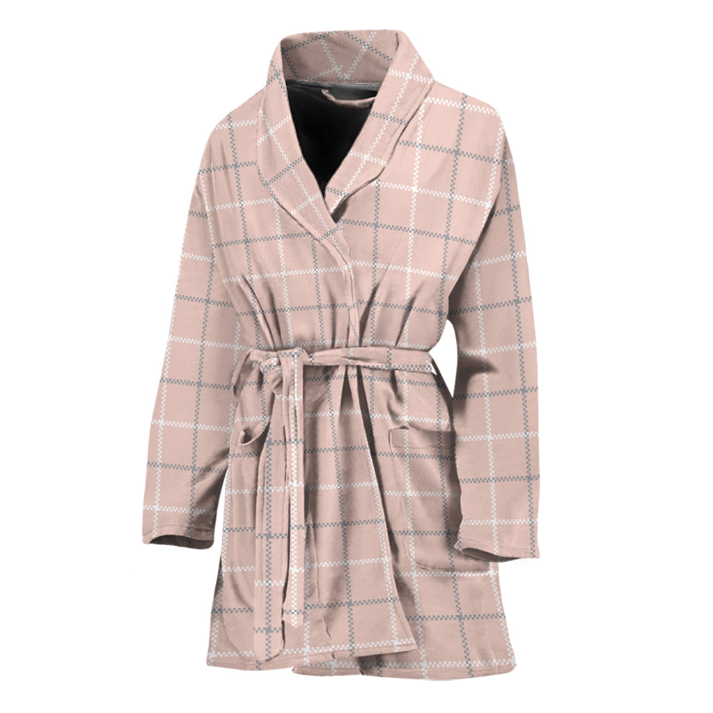 Pastel Pink Tattersall Pattern Print Women's Bathrobe