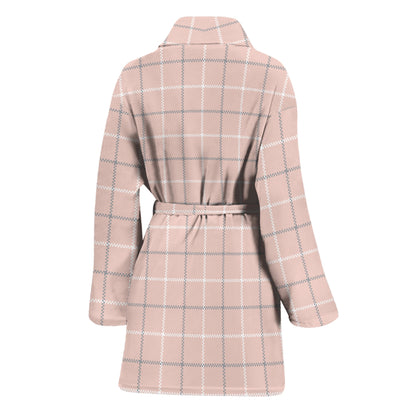 Pastel Pink Tattersall Pattern Print Women's Bathrobe