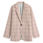 Pastel Pink Tattersall Pattern Print Women's Blazer