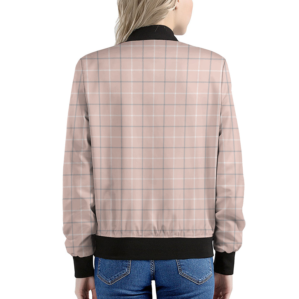 Pastel Pink Tattersall Pattern Print Women's Bomber Jacket